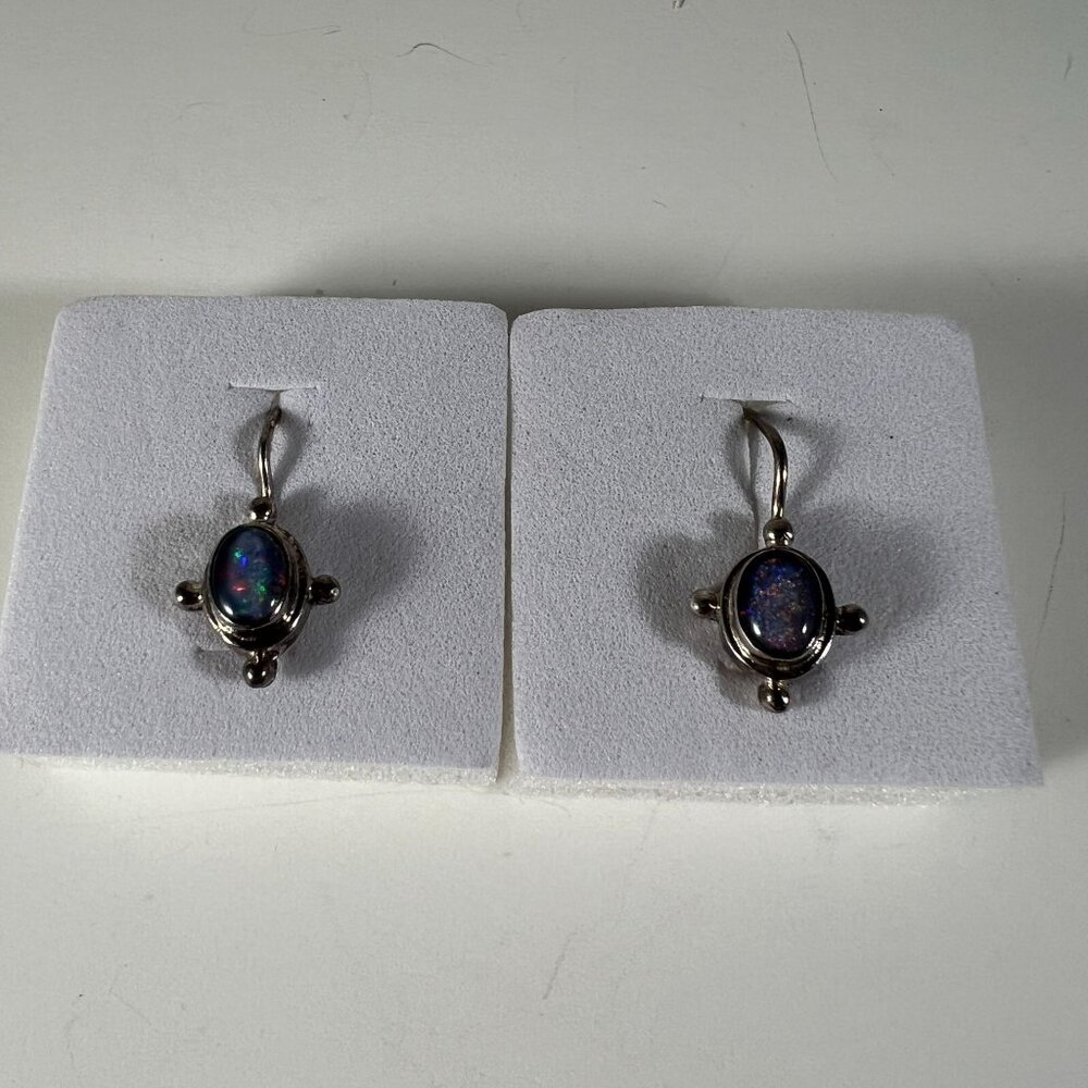 Sterling Silver Dangling Earrings With Oval Opalesque Gemstones